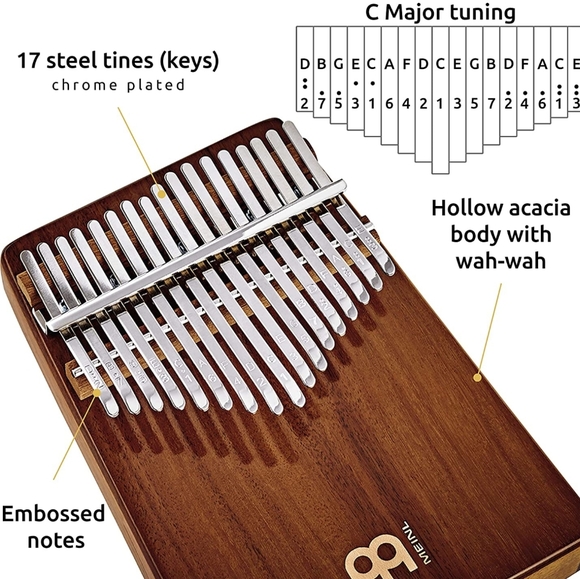 Wah-Wah Kalimba Thumb Piano, 17 Keys — Includes Tuning Hammer and Case — For Med - Picture 3 of 5